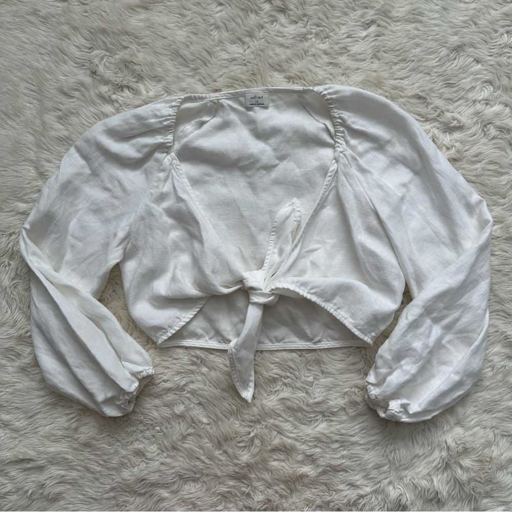 Aritzia White Tie-Front Crop Top
